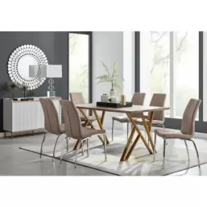 Image of Taranto Oak Effect Dining Table and 6 Cappuccino Isco Chairs - Cappuccino