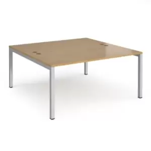 Image of Bench Desk 2 Person Rectangular Desks 1600mm Oak Tops With Silver Frames 1600mm Depth Connex