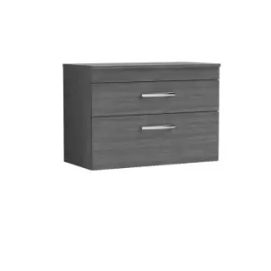 image of Nuie Athena 800 Wall Hung 2-drawer Vanity & Worktop - Grey Woodgrain