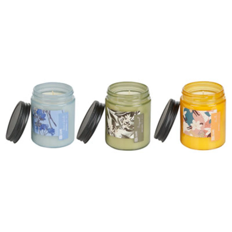 Image of BELIANI Set of 3 Scented Candles 100% Soy Wax Cotton Wick Glass Fresh Floral Fragrance Bergamot Vanilla Geranium Lavender Fruity Bloom 408801