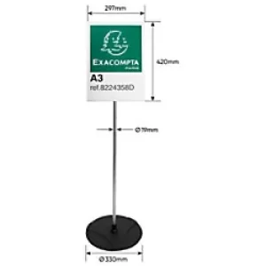 image of ExaClair Floor Sign Holder A3 Portrait Acrylic, Aluminium Black, Silver Pack of 5