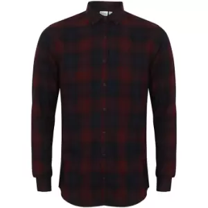 Image of Skinni Fit Mens Brushed Check Casual Long Sleeve Shirt (L) (Burgundy Check)