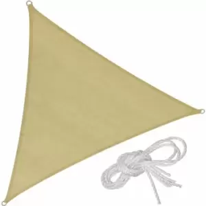 image of Sun shade sail triangular, beige - garden sun shade, garden sail shade, sun canopy - 360 x 360 x 360cm - beige