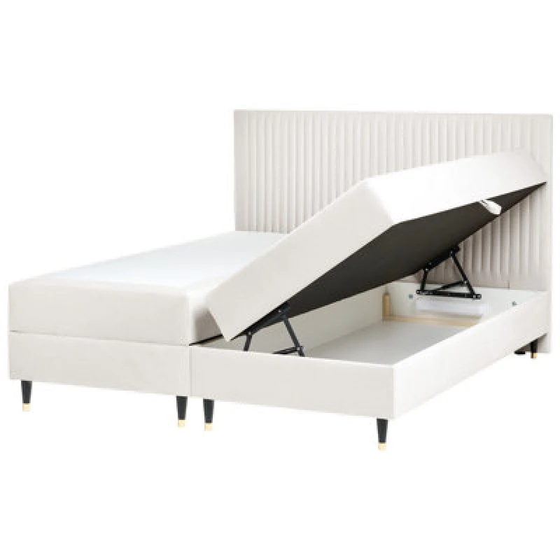 Image of Beliani Divan Bed With Storage Velvet Dame 180 X 200 Cm (Eu Super King) Off-White