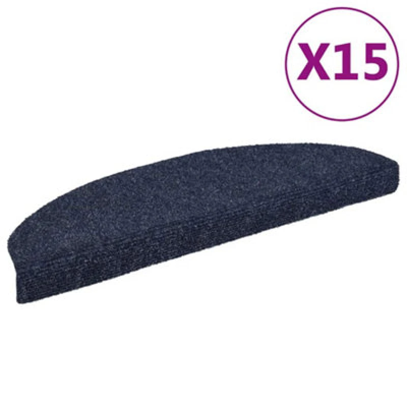 Image of vidaXL 15x Self-adhesive Stair Mats Needle Punch 65x21x4cm Blue Tread Rugs