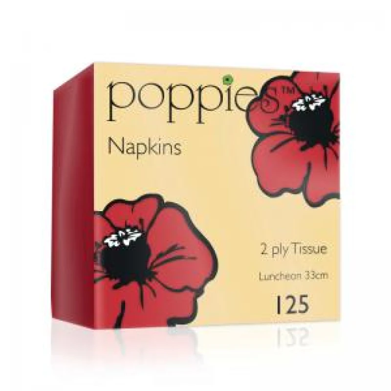 Image of Poppies 2-Ply Tissue Napkins Luncheon 4 Fold Red 33cm (125 Pack) 3324RD