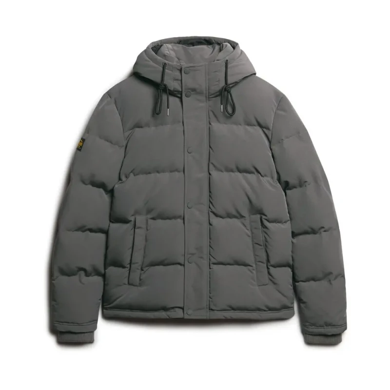 Image of Superdry Everest Short Hooded Puffer Jacket Charcoal XL