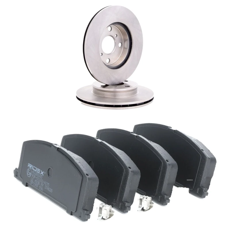 Image of RIDEX 3405B2665 Brake disc and pads set Front Axle, Brake Disc Type: internally vented, with acoustic wear warning Brake Set,disc brakes (3405)