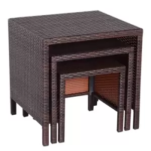 image of Outsunny Rattan Nesting Table Set Three Piece Stacking Coffee Side Garden