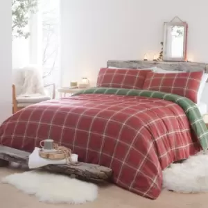 Image of Appletree Hygge Aviemore Check 100% Brushed Cotton Duvet Cover Set, Red/Green, King