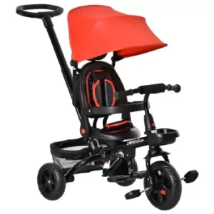 image of Homcom 4 In 1 Baby Tricycle W/ Push Handle Brake Clutch Footrest Handrail Belt Red