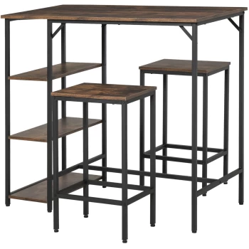 image of HOMCOM Industrial Bar Height Dining Table Set With 2 Stools & Side Shelf, 3 Pieces Coffee Table for Dining Room, Kitchen, Dinette AOSOM UK