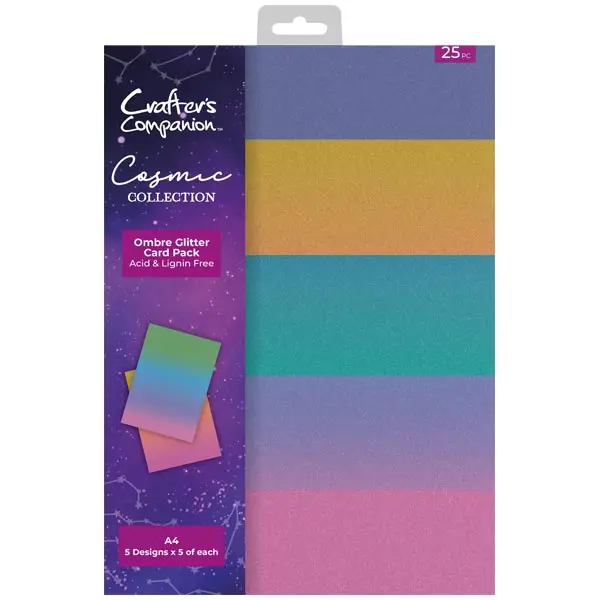 image of Crafter's Companion A4 Ombre Glitter Card Cosmic 210gsm 25 Sheets