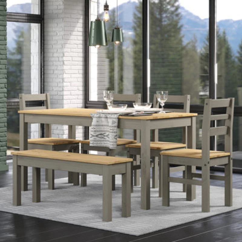 Image of Core Products Grey Corona Large Linea Table, Bench And 4 Chair Set, Grey CRGTB6SET3