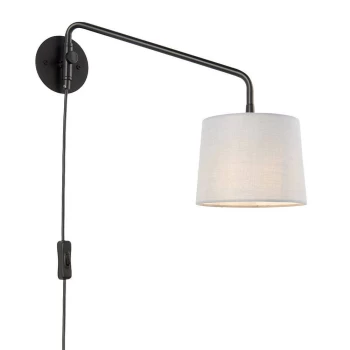 Image of 1 Light Wall Light Matt Black & Light Grey Cotton Mix, E14