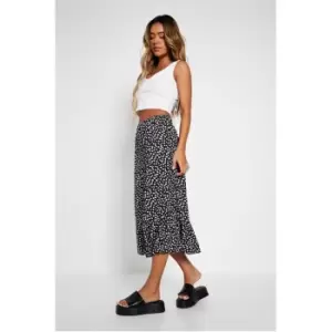 Image of I Saw It First Polka Dot Frilled Hem Midi Skirt - Black