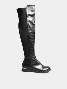 image of Long Tall Sally Stretch Over The Knee Boot - Black Croc, Black, Size 10, Women