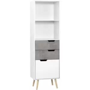 image of Sideboard Storage Cabinet, Slim Accent Cupboard with Drawers Light Grey - Homcom