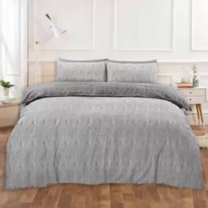 Image of Dreamscene Chunky Knit Print Duvet Cover Pillowcase Bedding Set Grey Double