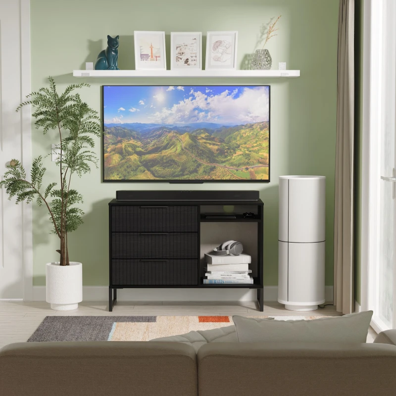 Image of Ready Assembled 2 U Menai 3 Drawer TV Unit (Ready Assembled) in Black Unisex