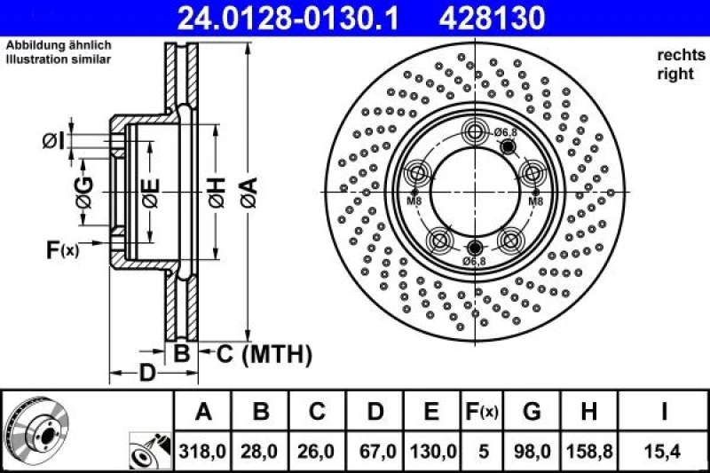 Image of ATE 24.0128-0130.1 Brake disc perforated/vented, Coated, Alloyed/High-carbon Brake Disc (82)