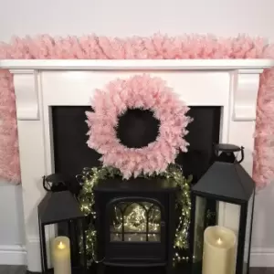 Image of 2pcs Pink Rosewood 50cm Wreath & 9ft Garland Christmas Decoration Set