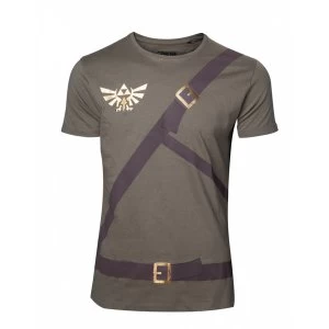 Image of Nintendo Legend of Zelda Mens Link's Shirt with Belts X-Large T-Shirt - Military Green