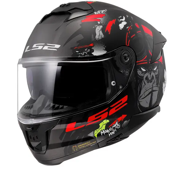 Image of LS2 FF808 STREAM II ANGRY MONKEY Matt Zwart Rood-06 Full Face Helmet Size XL