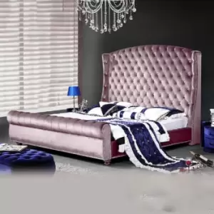 Image of Rosio Upholstered Beds - Plush Velvet, King Size Frame, Pink - Pink