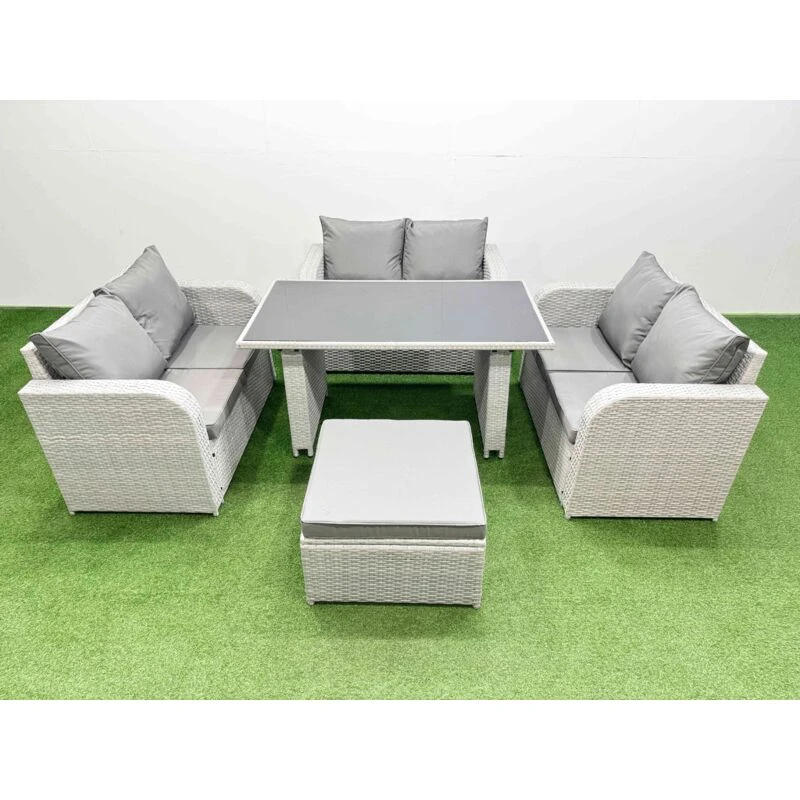 Image of Fimous 7 Seater Patio Garden Furniture Sets with Big Stool Light Grey Light Grey Unisex