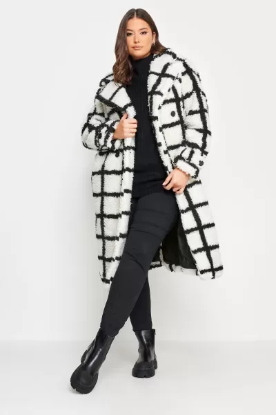 image of Yours Midi Borg Coat - Checkerboard - Brown Size 14, Women