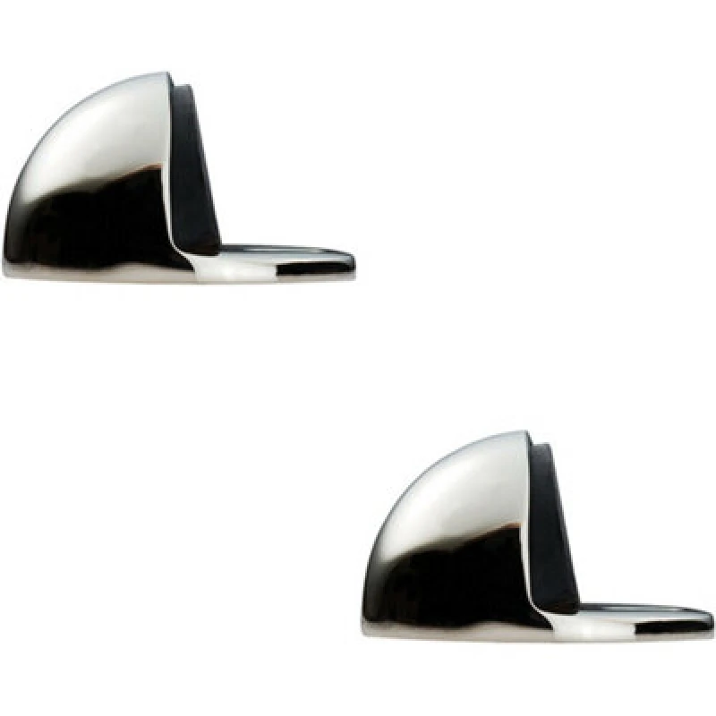 Image of Loops 2x Floor mounted Oval Doorstop 44 x 22mm Polished Nickel Half Moon Stopper Metallics