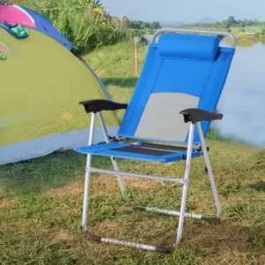 Image of Outsunny Metal Frame 3-Position Adjustable Outdoor Garden Chair w/ Headrest Blue