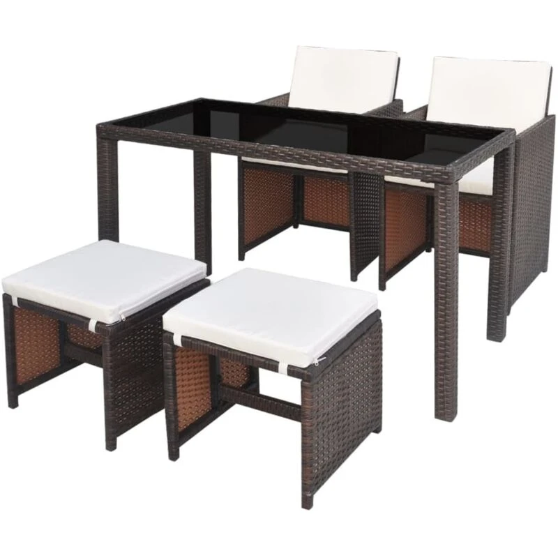 Image of vidaXL Outdoor Dining Set 11 Piece Brown Poly Rattan Garden Patio Furniture