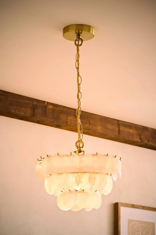 Image of ValueLights Ophelia 3 Tier Capiz Disc Chandelier & Bulb in Natural Natural Unisex