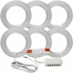 Image of 6x brushed nickel Round Flush Under Cabinet Kitchen Light & Driver Kit - Warm White led