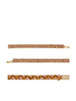 image of Accessorize 3 X Bronze Gem Hair Slides - Gold