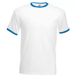 image of Fruit Of The Loom Mens Ringer Short Sleeve T-Shirt (2XL) (White/Royal Blue)