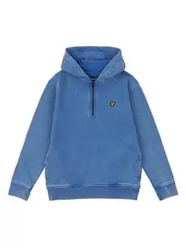 Image of Lyle & Scott Boys Acid Wash Quarter Zip Hoody - Blue Size 7-8 Years