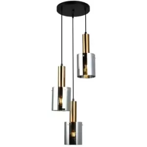 image of Netlighting Modern Hanging Pendant Brass 3 Light with Glass, Smoky Shade, E27