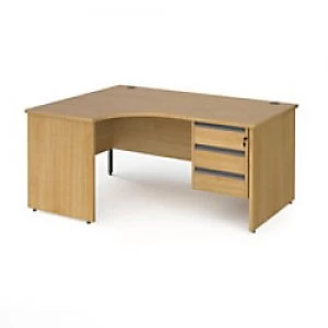 image of Dams International Left Hand Ergonomic Desk with 3 Lockable Drawers Pedestal and Oak Coloured MFC Top with Graphite Panel Ends and Silver Frame Corner