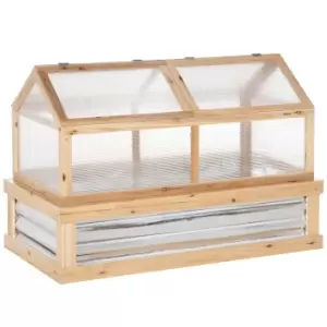 Image of Outsunny Raised Garden Bed with Greenhouse Top, Garden Wooden Cold Frame Greenhouse Flower Planter Protection, 122x 61 x 81.7cm, Natural