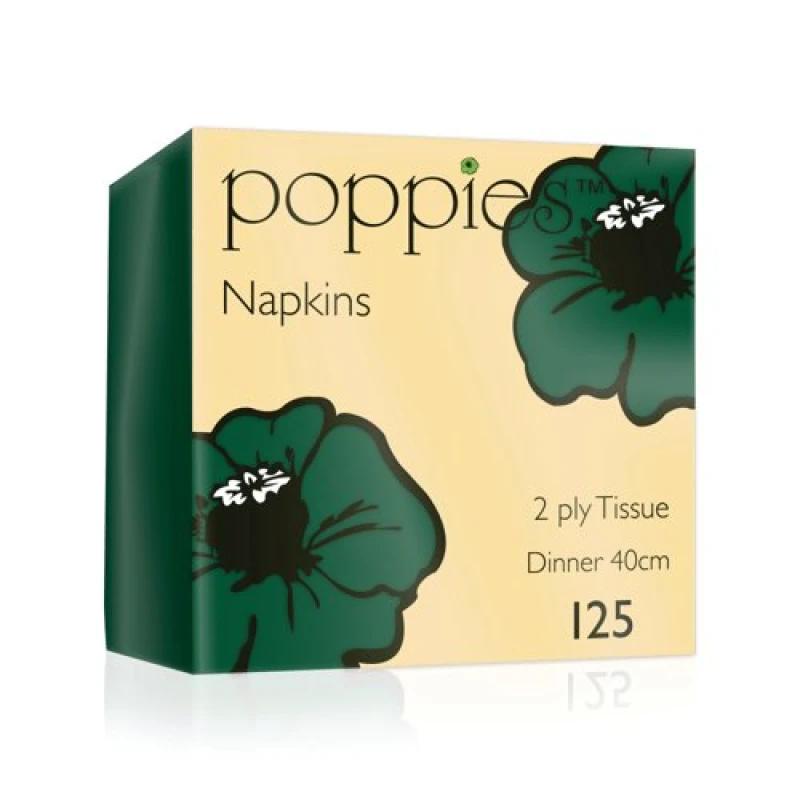 Image of Poppies Poppies 2-Ply Napkins 4 Fold 40cm Forest Green (Pack of 2000) 4024FG/CASE 4024FG/CASE