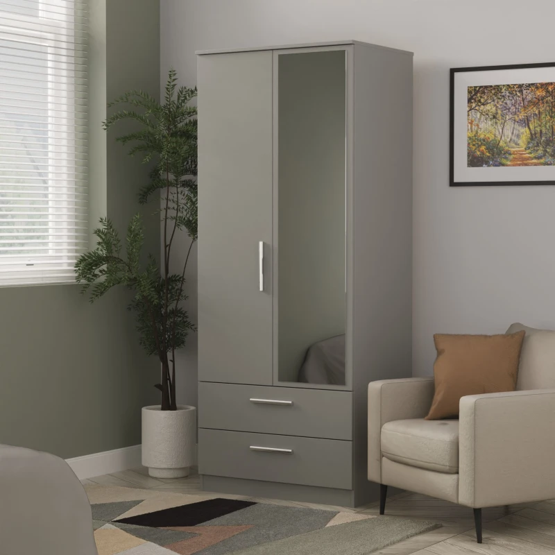 Image of Ready Assembled 2 U Trent 2 Door 2 Drawer Mirrored Robe (Ready Assembled) in Dark Grey Size: Large Dark Grey Unisex Large