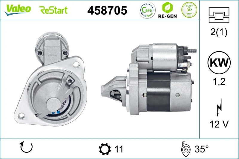 Image of VALEO 458705 Starter motor VALEO RE-GEN REMANUFACTURED STOP&START 1,2kW, 12V, Number of Teeth: 11 Starter (2)