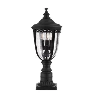 image of 3 Light Medium Outdoor Pedestal Light Black IP44, E14