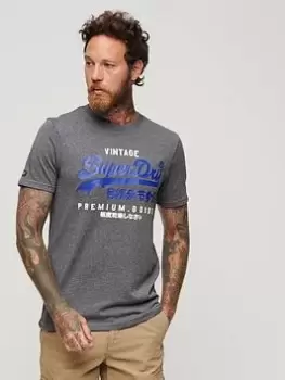 Image of Superdry Classic Vintage Logo Heritage T-Shirt - Dark Blue, Dark Blue, Size 2XL, Men