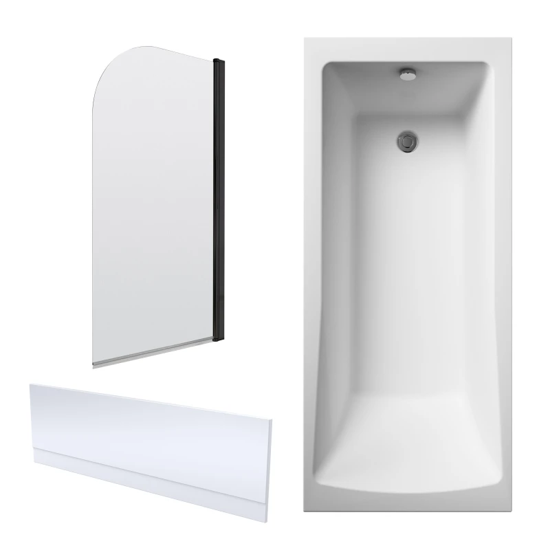 Image of Balterley Square Bathtub Front Panel and Bath Screen Black Profile Black