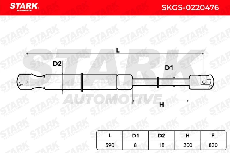 Image of STARK SKGS-0220476 Tailgate strut Extention Force: 830N Steel Gas Spring,boot (219)