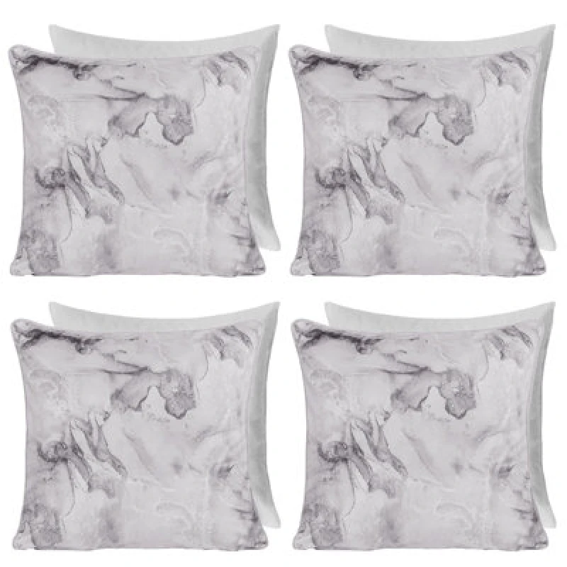 Image of OHS OHS 4 Pack Marble Matte Velvet Filled Cushion Covers in Light Grey Size: 45cm x 45cm Light Grey 45cm x 45cm Unisex 5027434216437